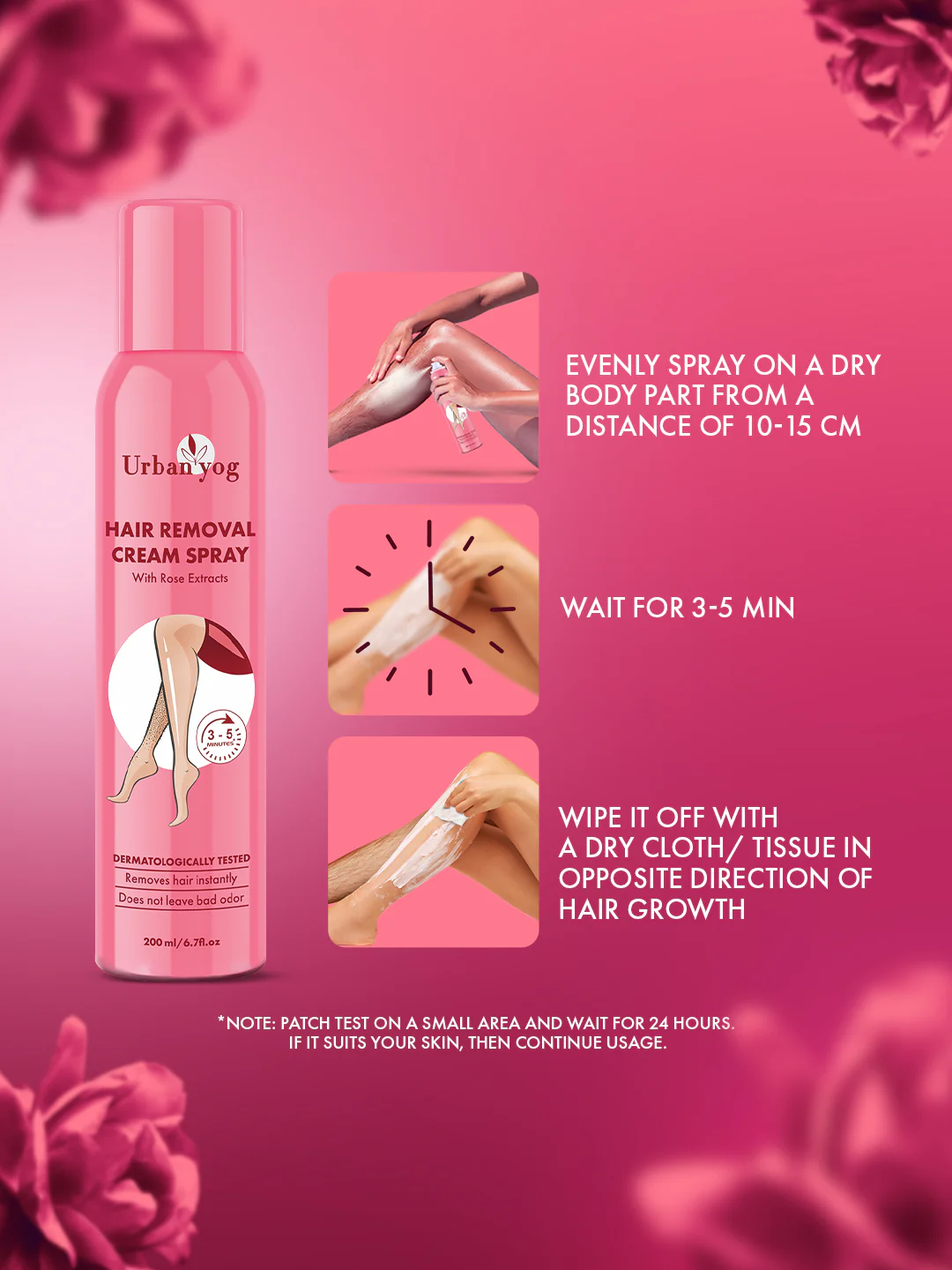 Urban yog Hair Removal Cream Spray Rose Extract 200 ML - Image 3